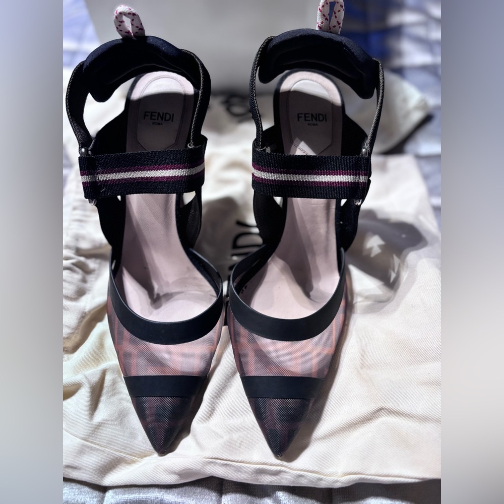 Fendi Black and Pink Striped Heels